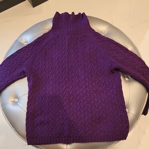 Purple Cable Knit Turtleneck Sweater